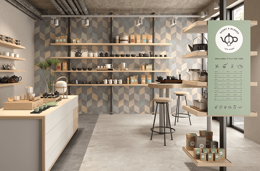 ダイヤモンドタイルを使ったインテリア キッチンの壁